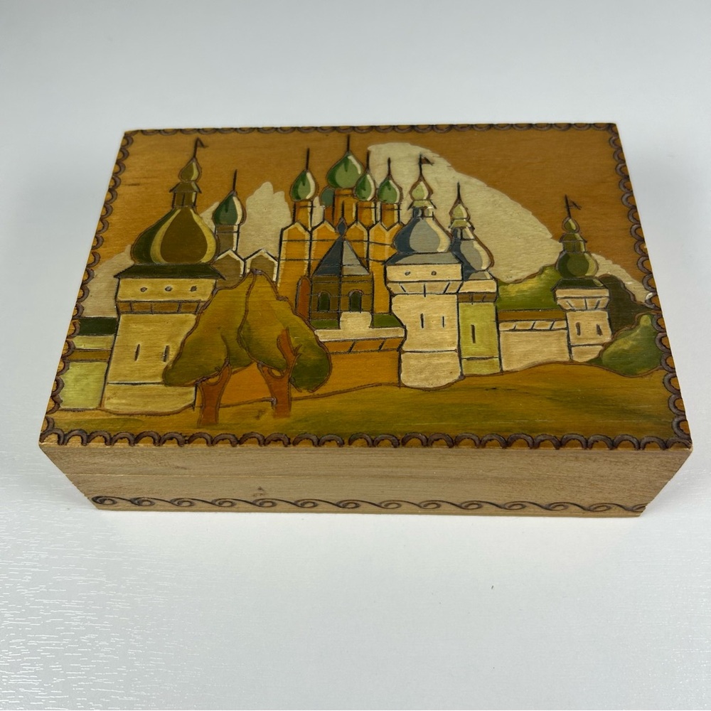 Vintage Folk Art Wood Box Handmade Handpainted OOAK Onion Dome European